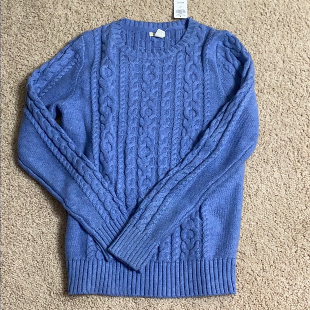 Blue cable knit sweater